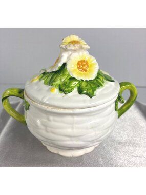 Vintage Lefton Rustic Daisy Sugar Bowl